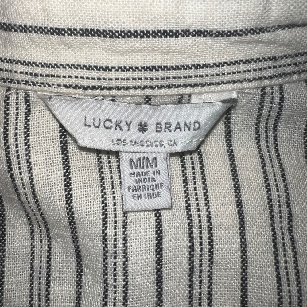 Lucky Brand Striped Linen Blend Button Down Short Sleeve Shirt - Medium - Picture 6 of 8